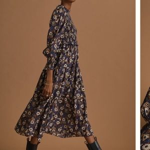 Anthropologie Floral Midi Dress - Navy and Cream